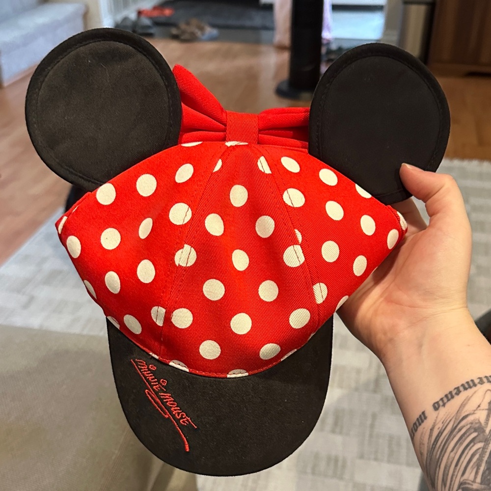 Disney Minnie Mouse Red Polka Dot Ear Hat with Black Brim